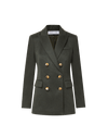 Veronica Beard Dark green wool double-breasted blazer with gold buttons.
