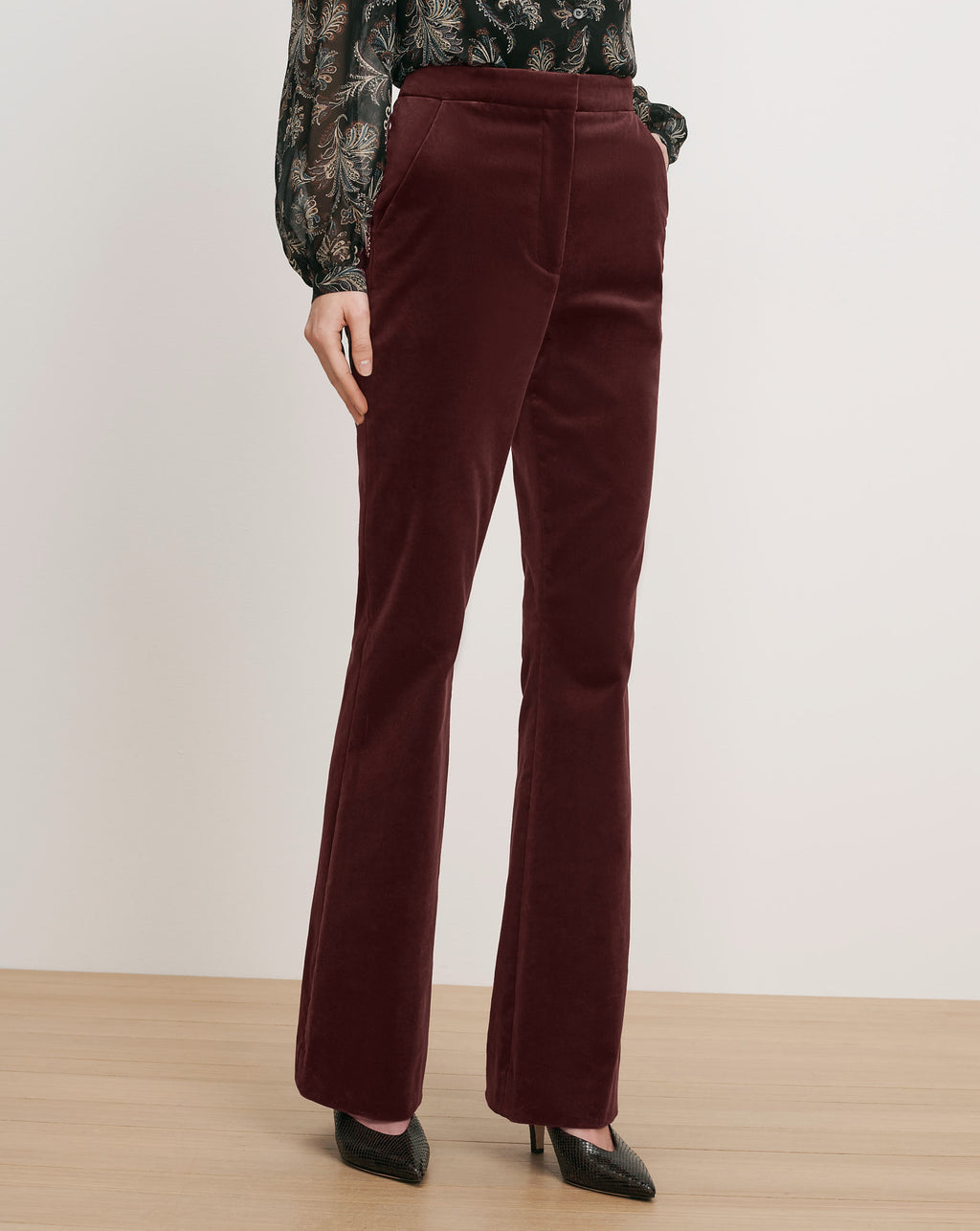 Veronica Beard Brown velvet flared trousers.