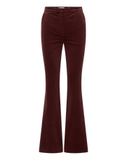 Veronica Beard Burgundy velvet flared trousers with a high waist.