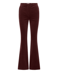 Veronica Beard Burgundy velvet flared trousers with a high waist.
