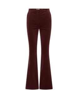 Veronica Beard Burgundy velvet flared trousers with a high waist.