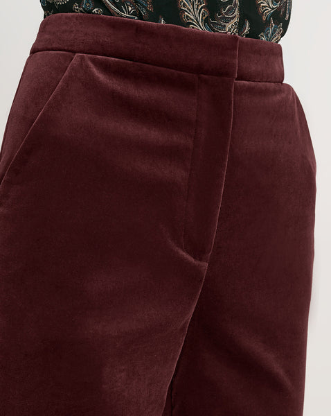 Veronica Beard Burgundy velvet trousers with pockets.