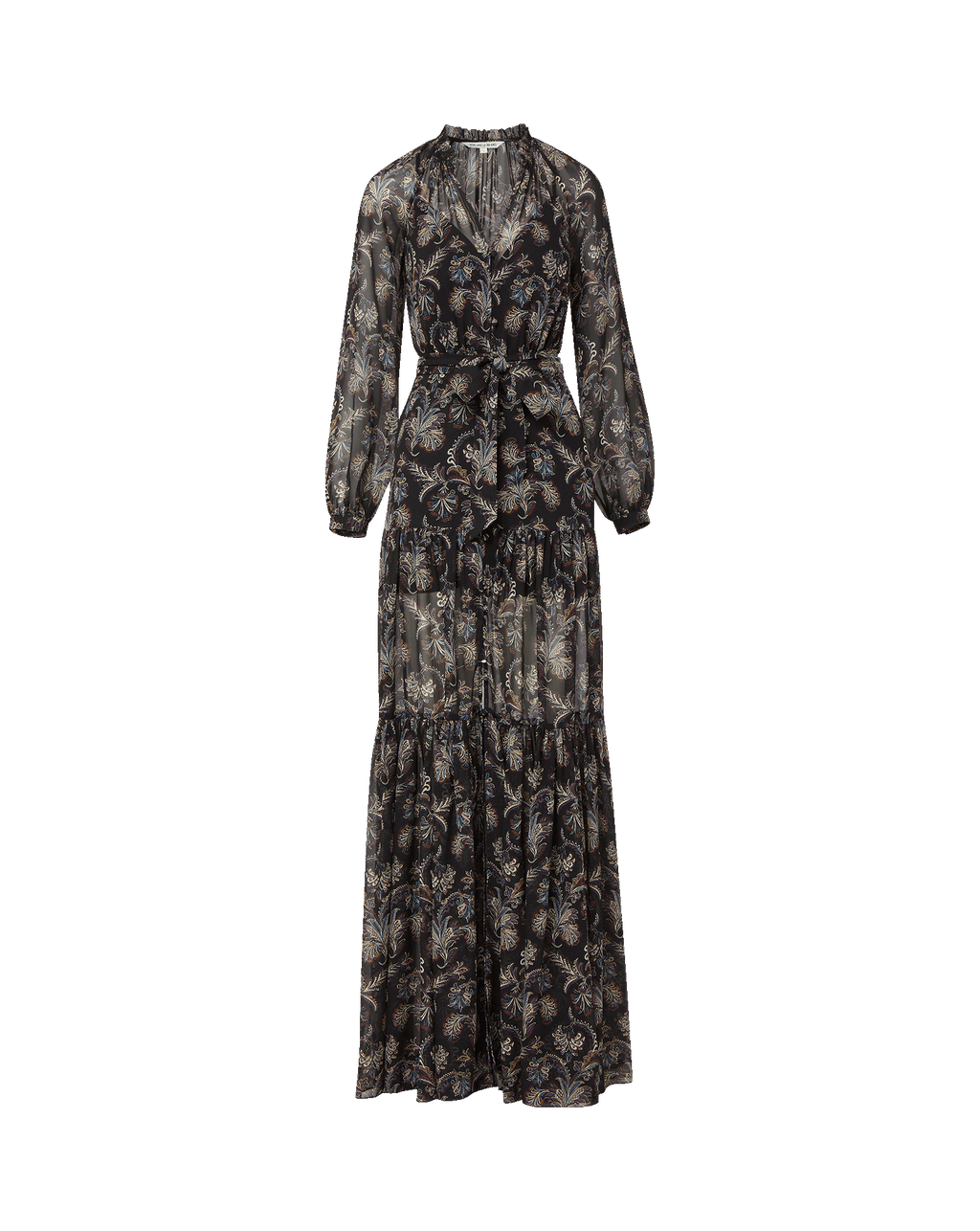 Veronica Beard Black floral maxi dress with tie waist.