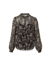 Veronica Beard Black paisley print sheer long sleeve button-down blouse.