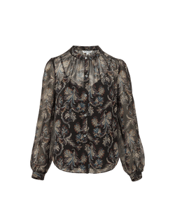 Veronica Beard Black paisley print sheer long sleeve button-down blouse.