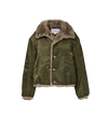 Veronica Beard Olive green bomber jacket with faux fur trim.