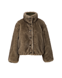 Veronica Beard Brown faux fur jacket with high collar.