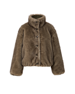 Veronica Beard Brown faux fur jacket with high collar.
