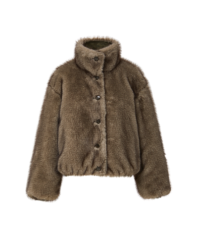 Veronica Beard Brown faux fur jacket with high collar.
