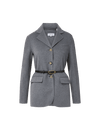 Veronica Beard Gray wool blazer with black belt.