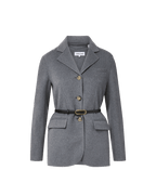 Veronica Beard Gray wool blazer with black belt.