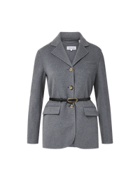 Veronica Beard Gray wool blazer with black belt.