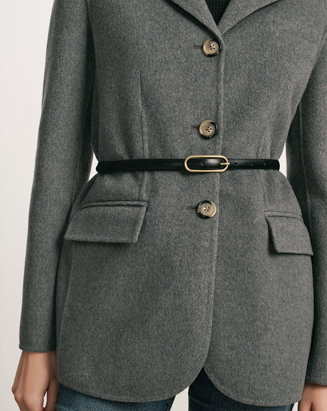 Veronica Beard Grey wool belted blazer with front pockets.