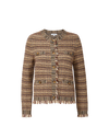Veronica Beard Brown and beige tweed jacket with frayed edges.