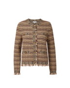 Veronica Beard Brown and beige tweed jacket with frayed edges.