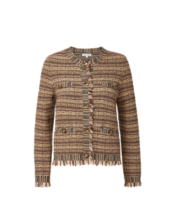 Veronica Beard Brown and beige tweed jacket with frayed edges.