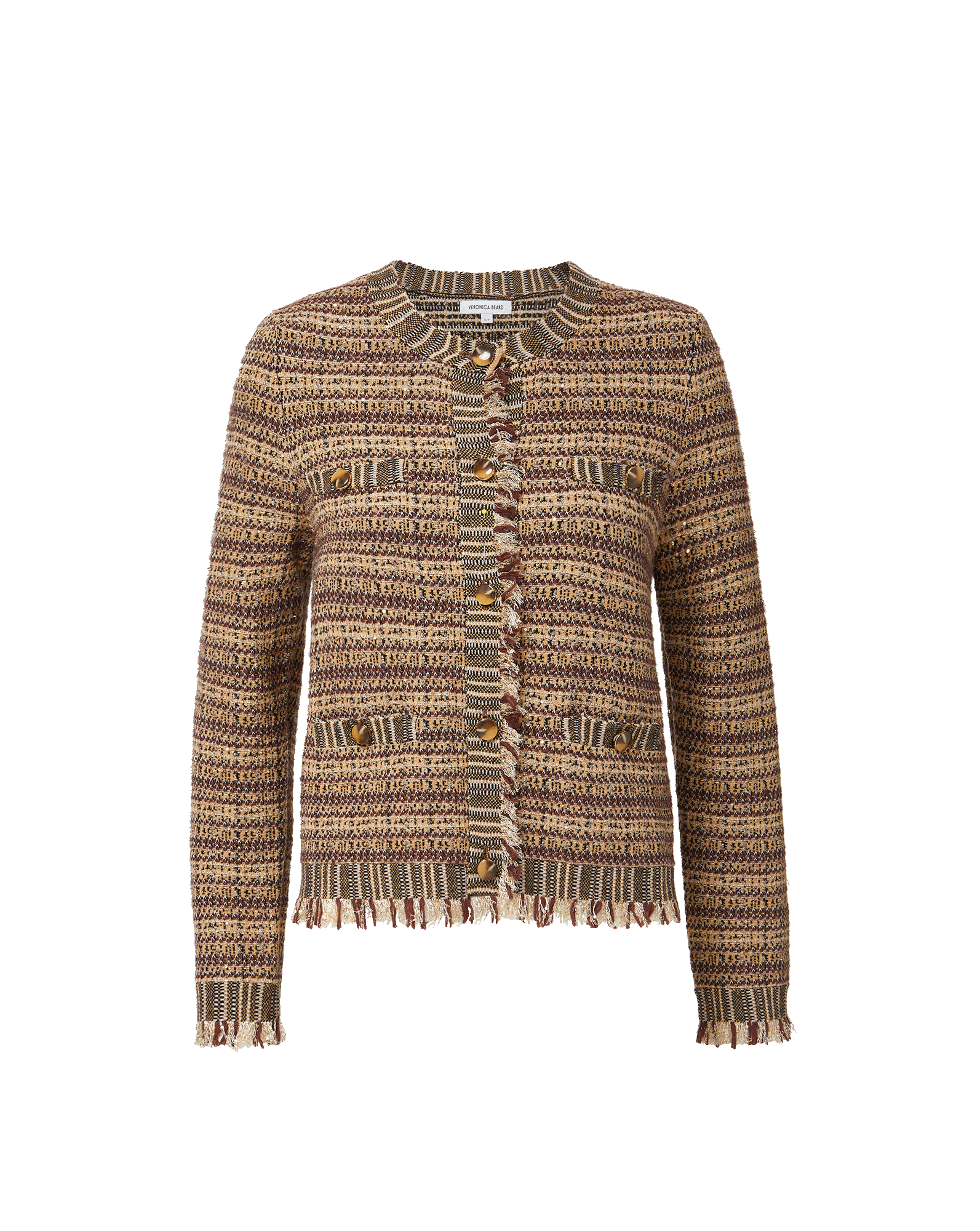 Veronica Beard Brown and beige tweed jacket with frayed edges.