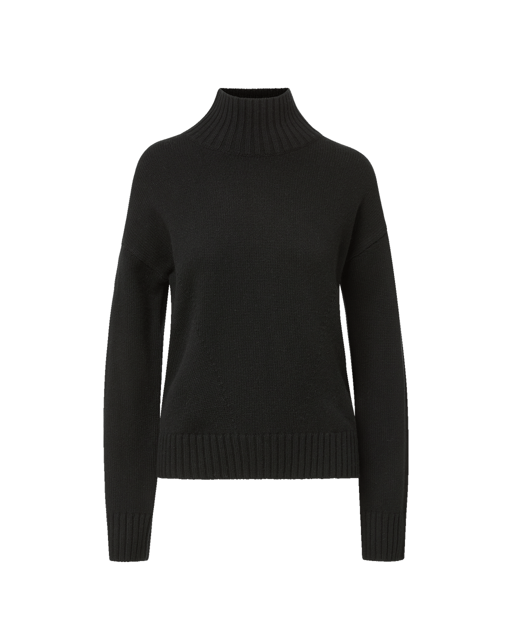 Veronica Beard Black ribbed knit turtleneck sweater with relaxed fit.
