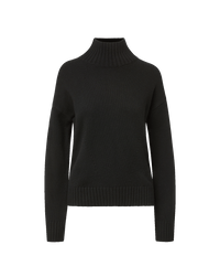 Veronica Beard Black ribbed knit turtleneck sweater with relaxed fit.