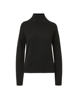 Veronica Beard Black ribbed knit turtleneck sweater with relaxed fit.