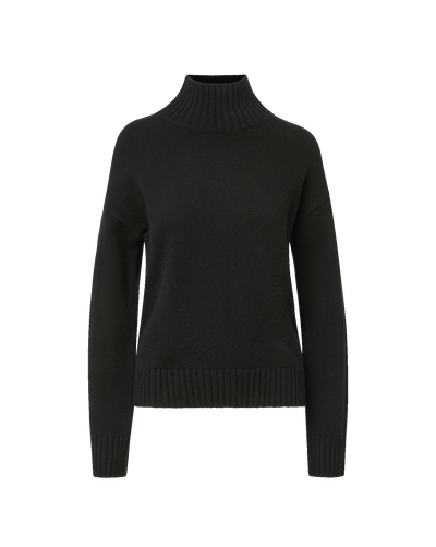 Veronica Beard Black ribbed knit turtleneck sweater with relaxed fit.