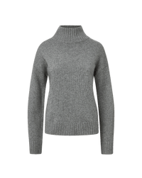 Veronica Beard Grey ribbed knit high-neck sweater with relaxed fit.