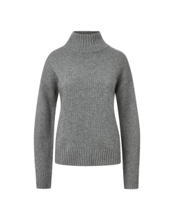 Veronica Beard Grey ribbed knit high-neck sweater with relaxed fit.