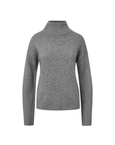 Veronica Beard Grey ribbed knit high-neck sweater with relaxed fit.