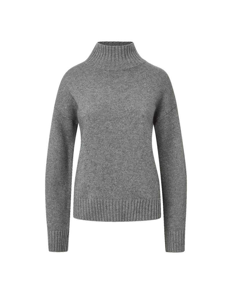 Veronica Beard Grey ribbed knit high-neck sweater with relaxed fit.