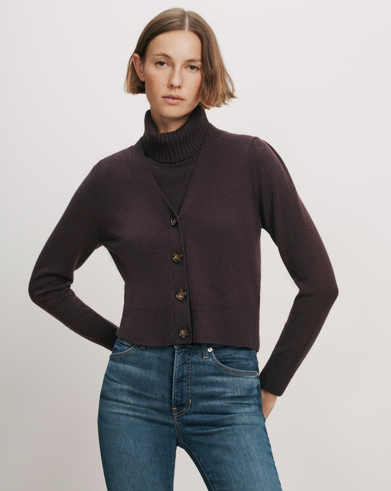 Solene Cashmere Cardigan in Dark Purple | Veronica Beard