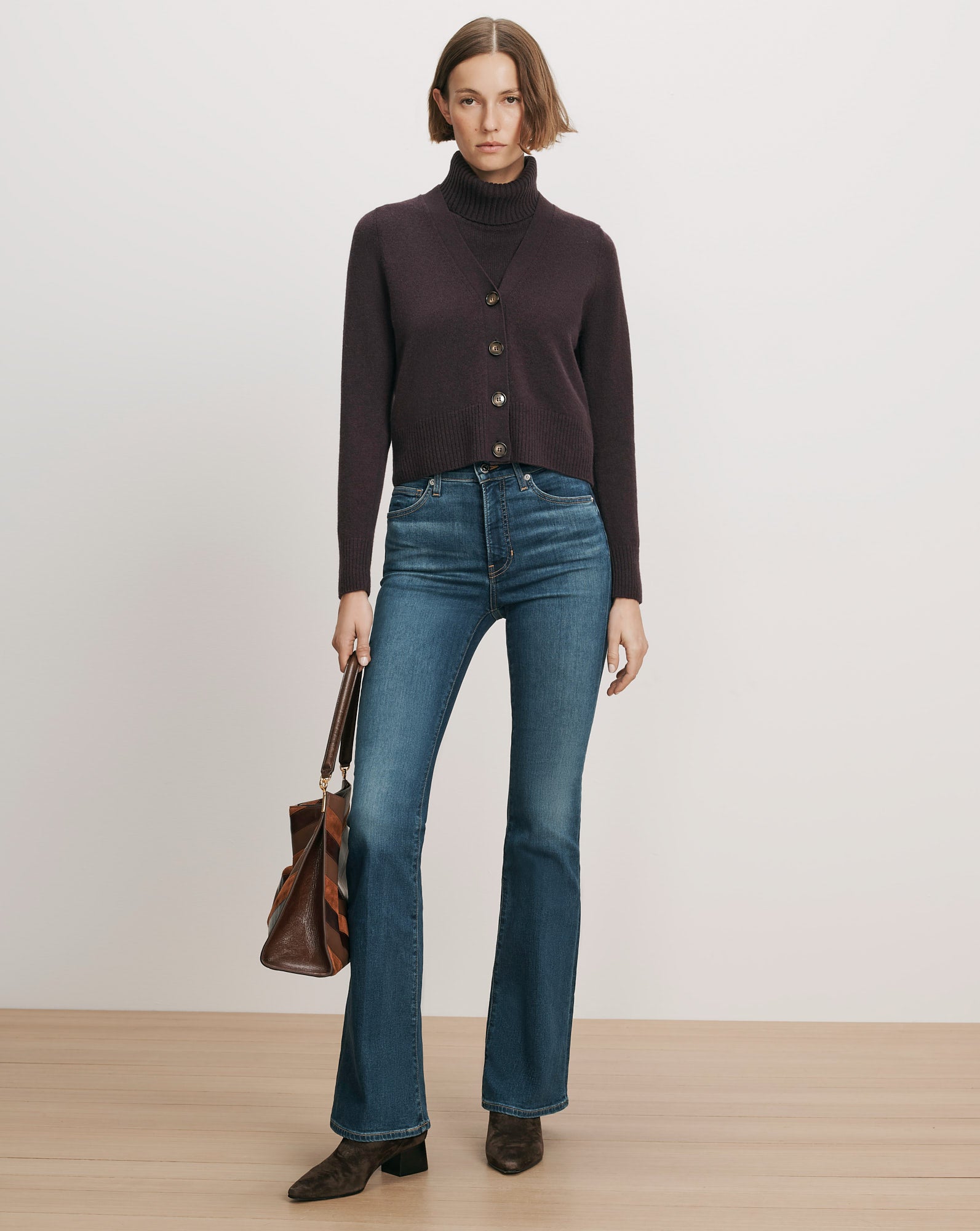 Solene Cashmere Cardigan in Dark Purple | Veronica Beard