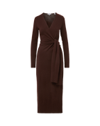 Veronica Beard Brown knit wrap dress with tie waist.
