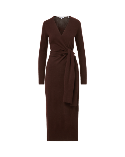 Veronica Beard Brown knit wrap dress with tie waist.