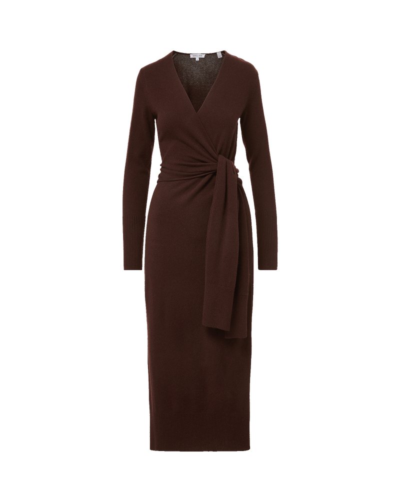 Veronica Beard Brown knit wrap dress with tie waist.