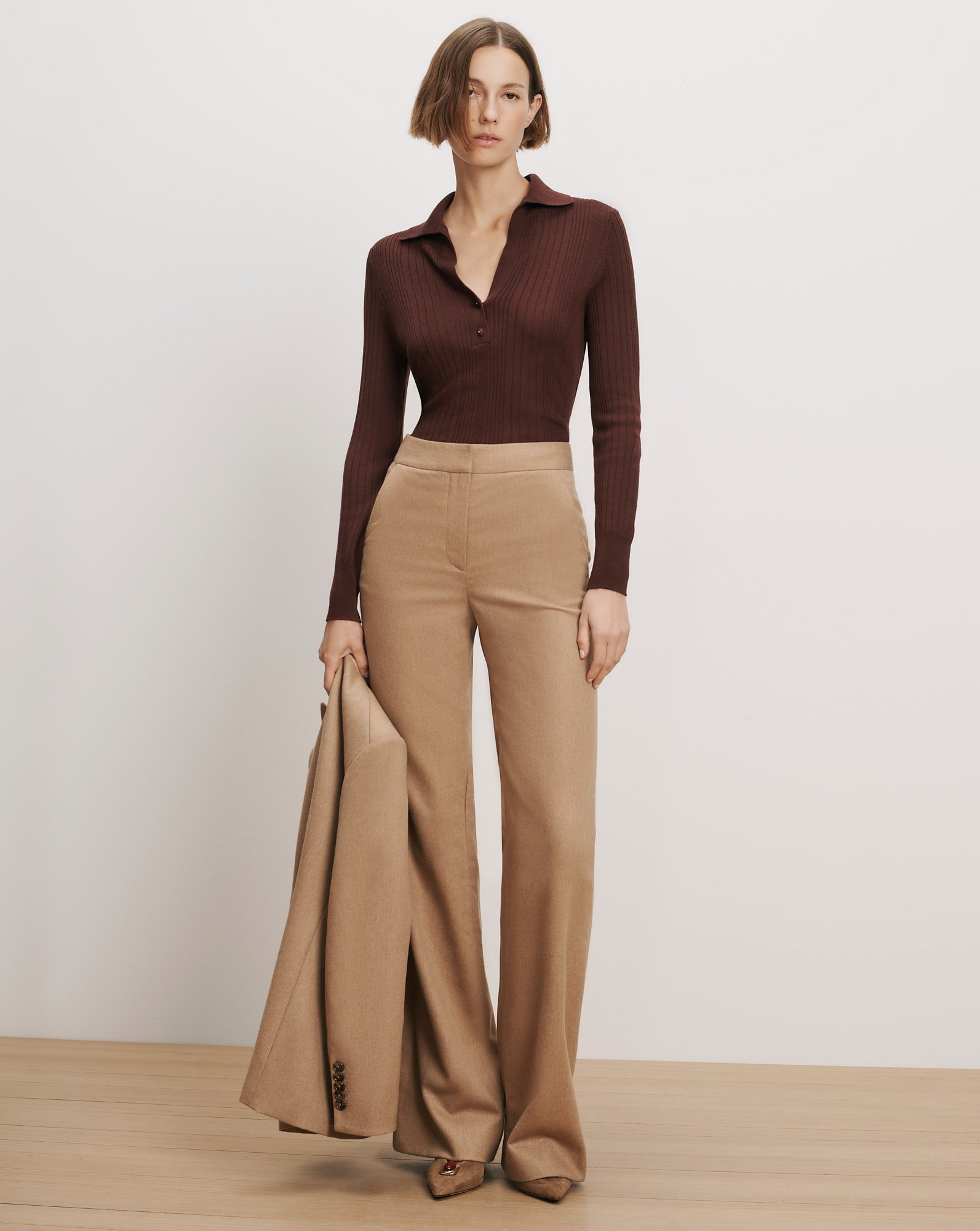 (im) perf. Drawcord Pants / Camel 新品38 Tonelli Wide-Leg Pant in Camel | Veronica Beard