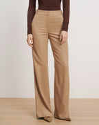 Veronica Beard Tan wide-leg trousers with a flat front.