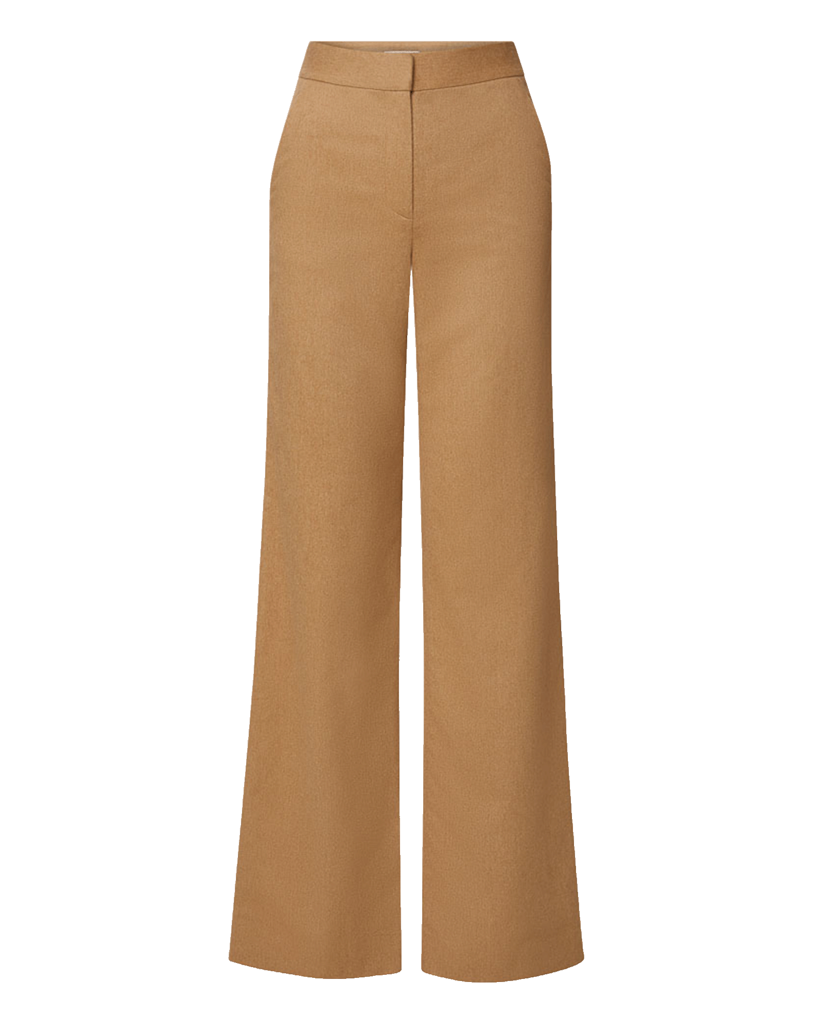 Veronica Beard Camel wool wide-leg trousers with fitted waistband.