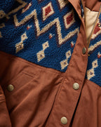 Veronica Beard Brown and blue patterned fleece jacket with snap buttons.