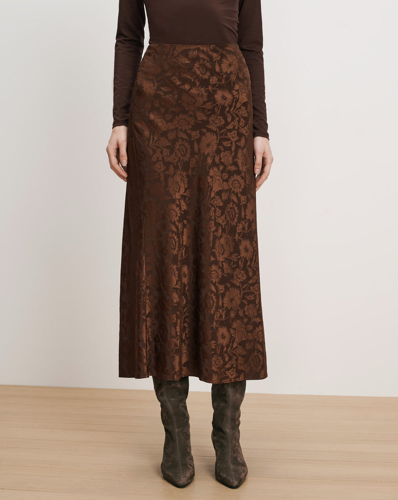 Veronica Beard Brown floral jacquard midi skirt
