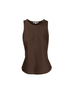 Veronica Beard Brown satin sleeveless round-neck top.