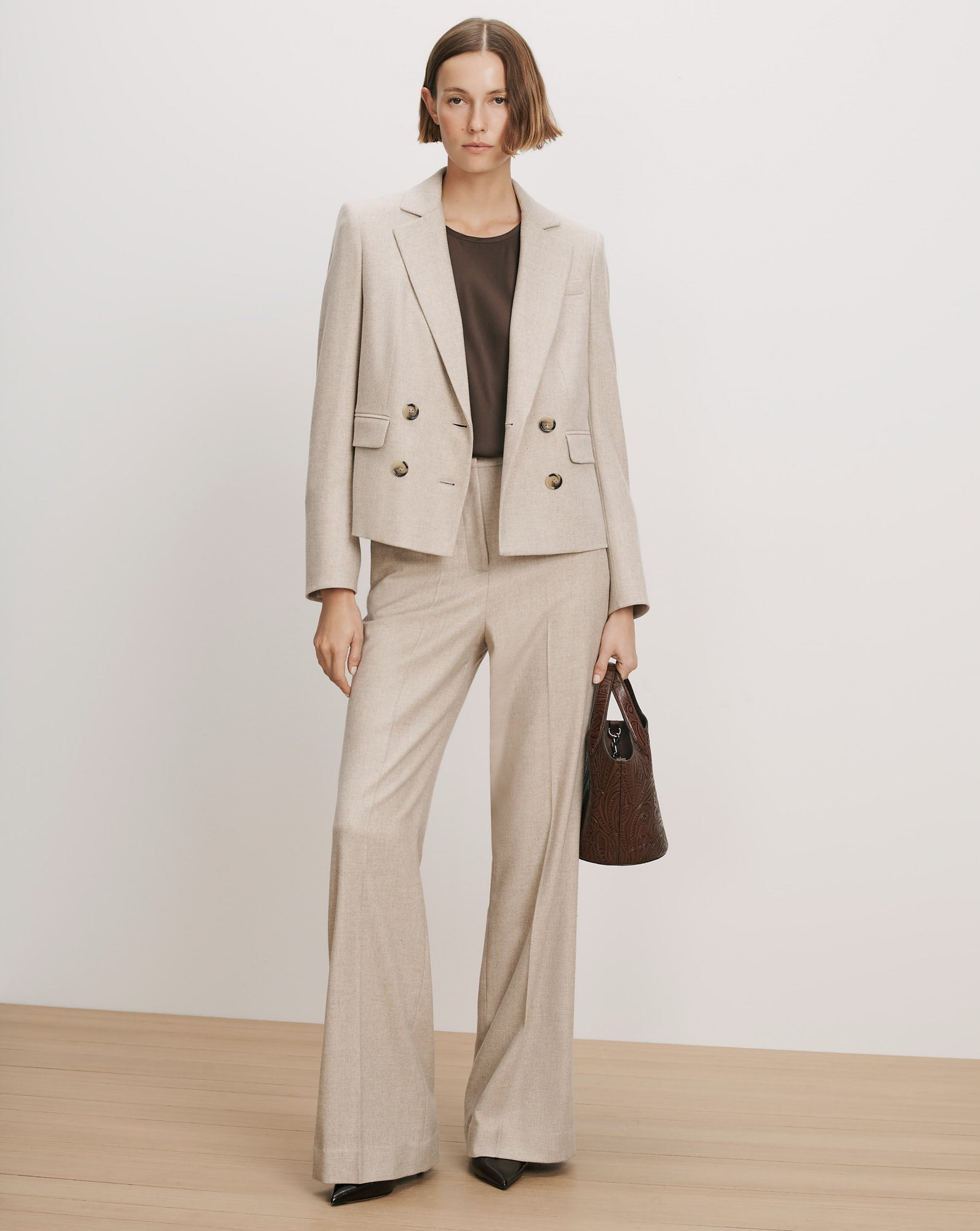 Holt Wide-Leg Pant in Oatmeal Melange | Veronica Beard