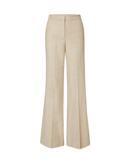 Veronica Beard Beige knit sweater and wide-leg trousers.