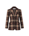 Veronica Beard Brown plaid wool blazer with notched lapels.
