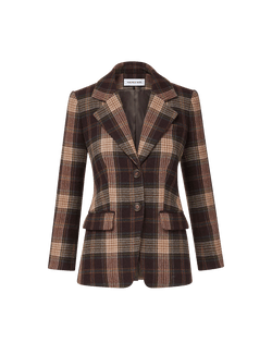 Veronica Beard Brown plaid wool blazer with notched lapels.