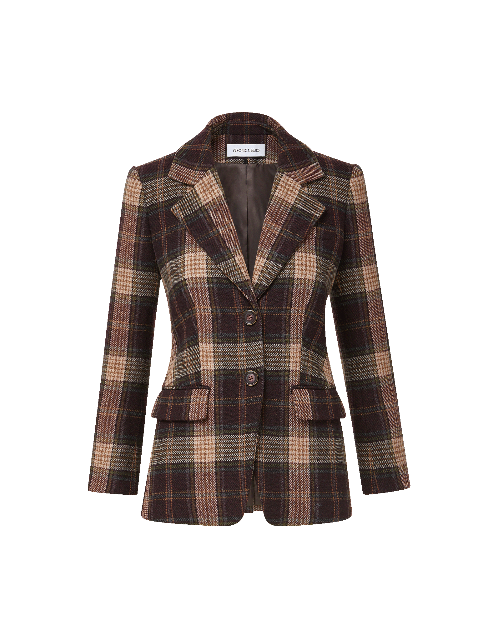 Veronica Beard Brown plaid wool blazer with notched lapels.