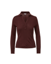 Veronica Beard Burgundy ribbed knit polo shirt with button placket.
