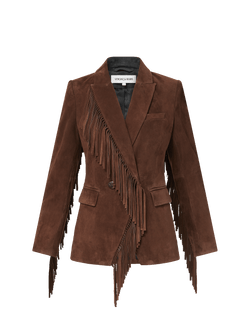 Veronica Beard Brown suede blazer with fringe detail