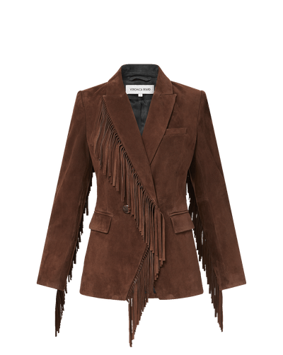 Veronica Beard Brown suede blazer with fringe detail