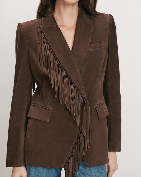 Veronica Beard Brown suede fringed blazer