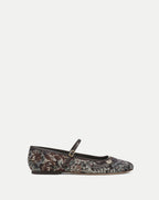 Veronica Beard Floral tapestry Mary Jane flat with brown strap.